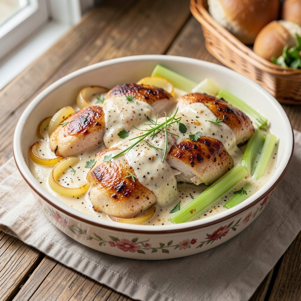 Amish Creamed Chicken Recipe: Homestyle Creaminess With Crispy Celery Bites