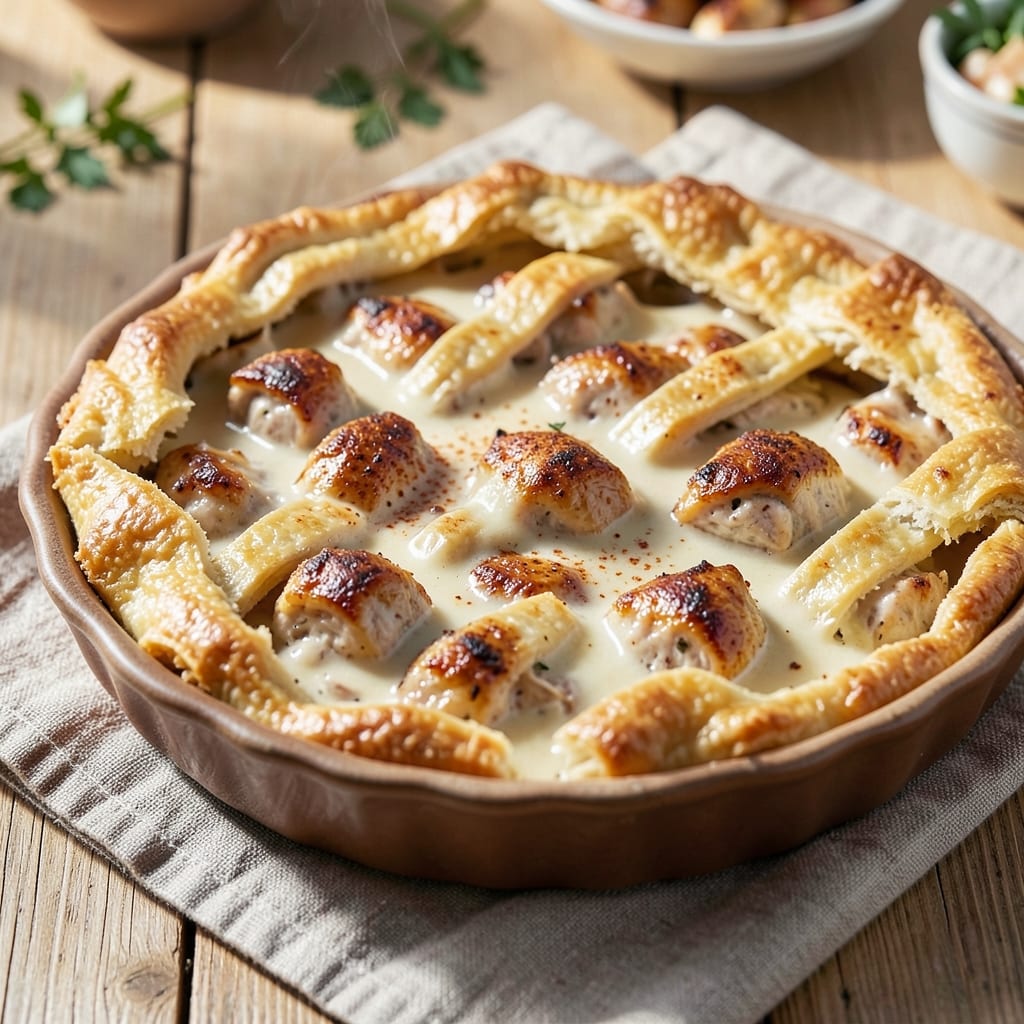 Bisquick Chicken Pie Recipe No Vegetables: Crispy Top, Creamy Chicken Filling
