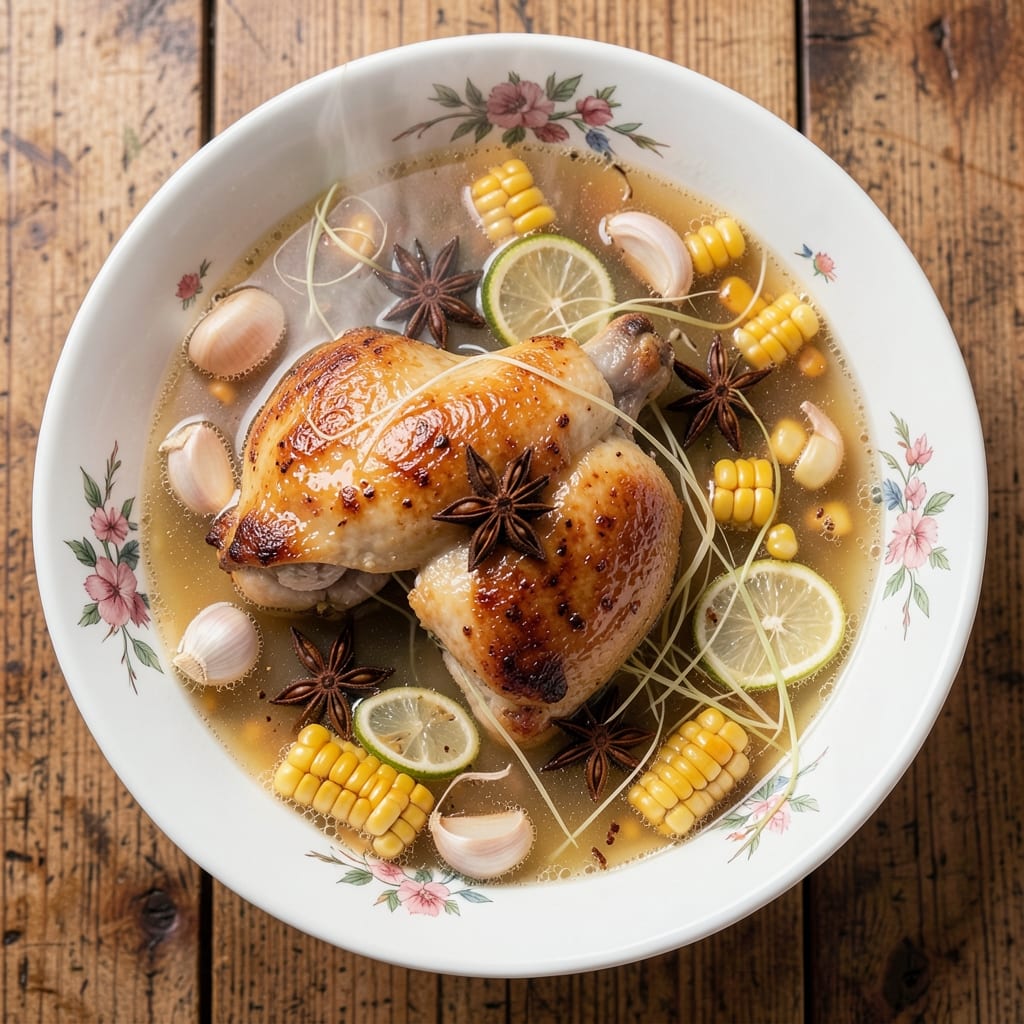 Authentic Chinese Chicken and Sweetcorn Soup Recipe: Fragrant Ginger-Star Anise Broth with Silky Corn Silk