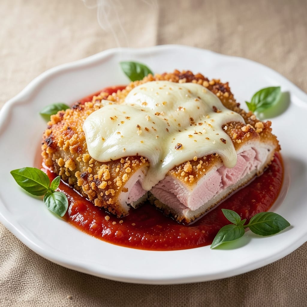 Baked Breaded Chicken Parmesan Recipe: Triple-Layered Crisp With Gooey Cheese Rivers