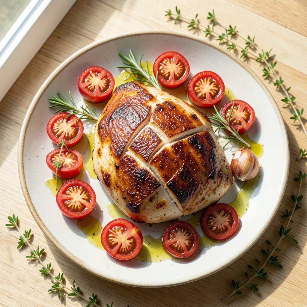 Baked Chicken Breast With Tomatoes Recipe: Herb-Infused Juiciness Baked Under Roasted Tomatoes