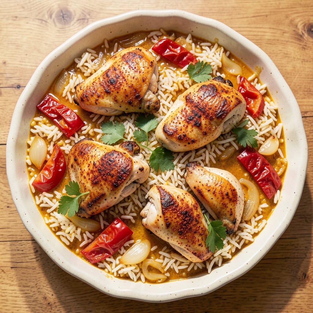 Baked Chicken Paella Recipe: Saffron-Infused Rice with Crispy Top Layer