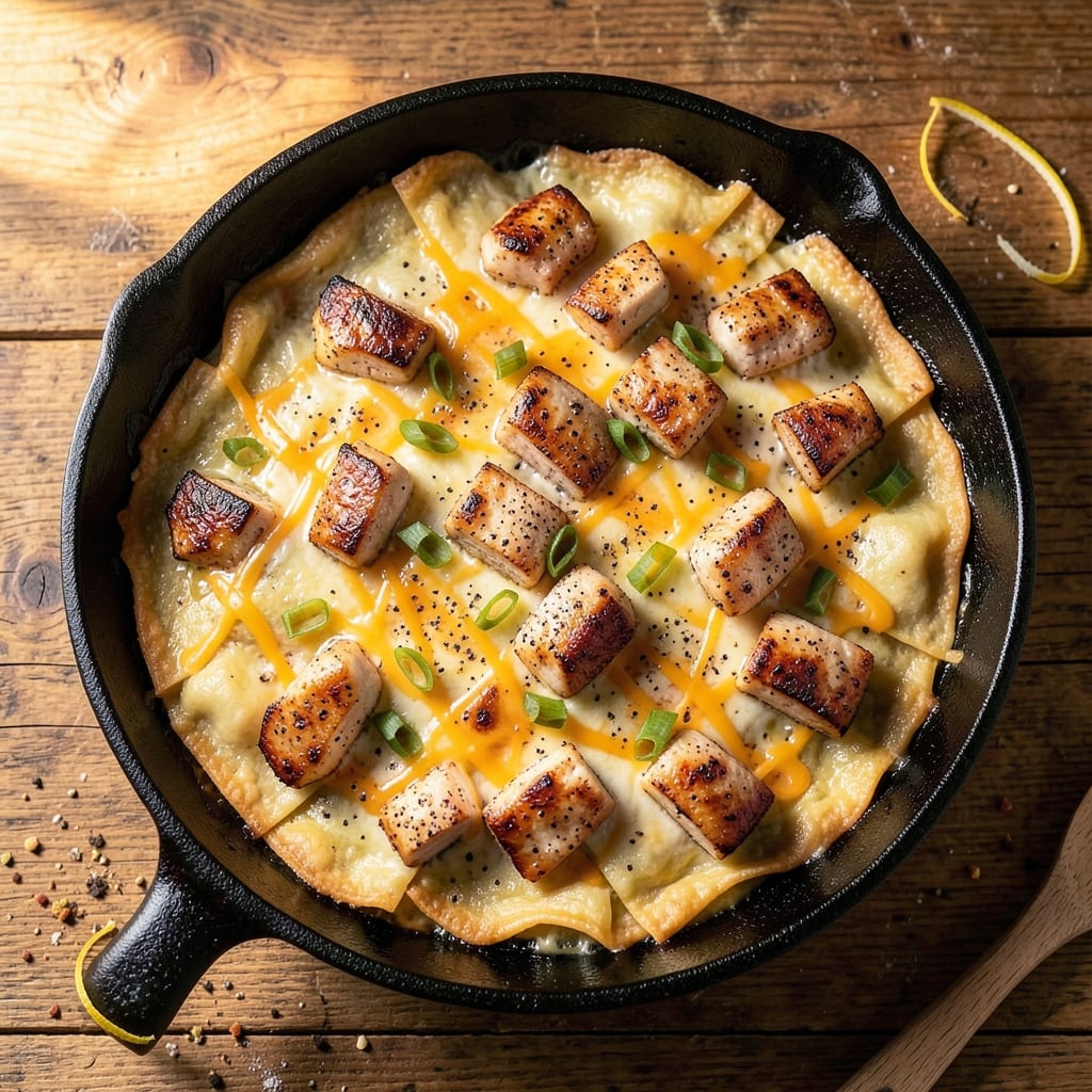 Applebee's Sizzling Chicken Skillet Recipe: Crispy Wonton Crust With Gooey Cheese Rivers