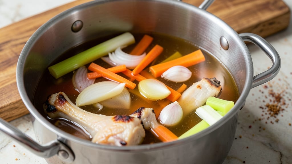 Alton Brown's Chicken Stock Recipe: Golden Clarity From Simmered Bones