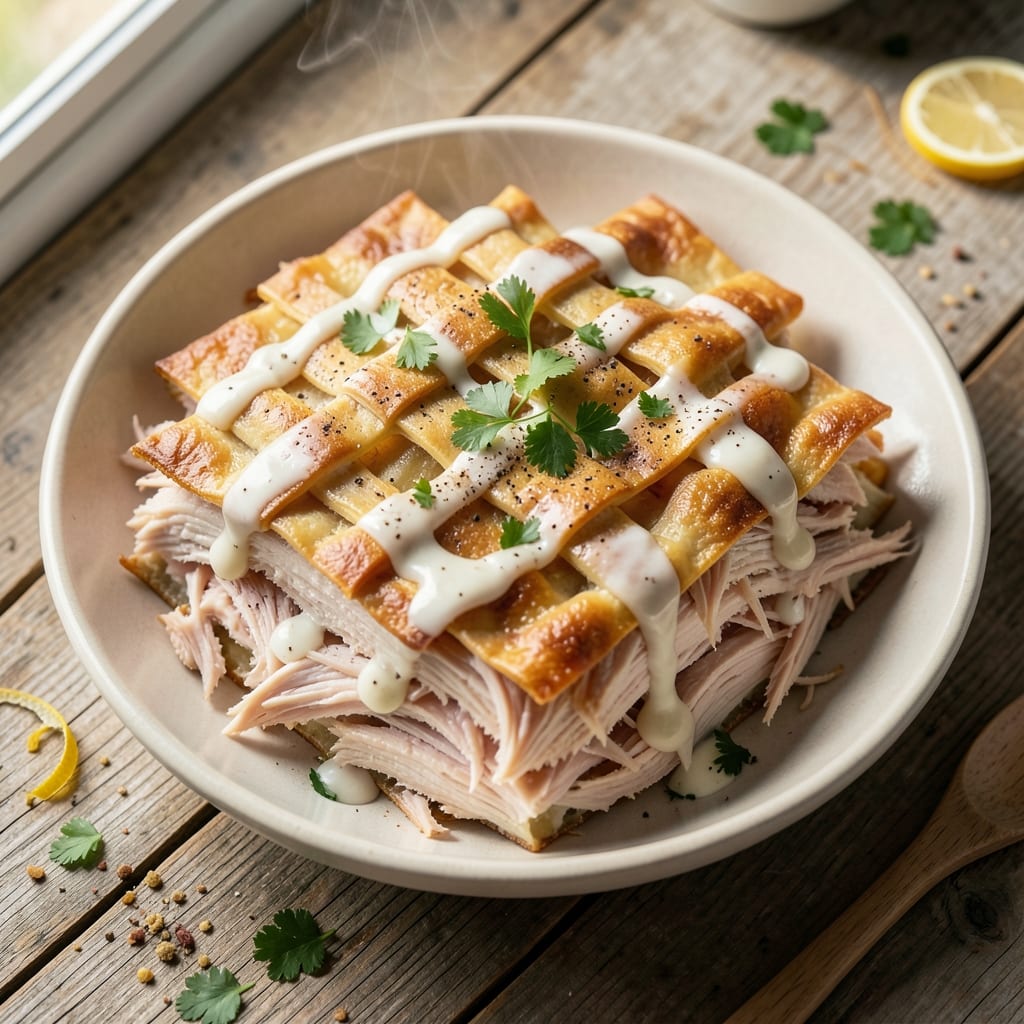 Baked Chicken and Wonton Cake Recipe: Crispy Cups With Hidden Shredded Protein