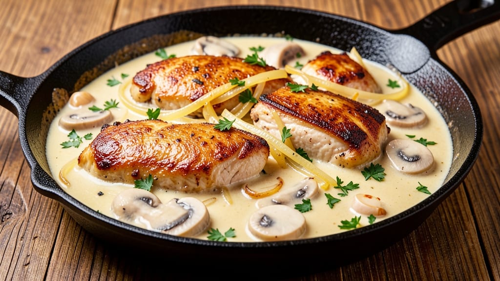 Campbell's Chicken À La King Recipe: Mayo-Kissed Mushrooms and Crispy Onions in One Pan