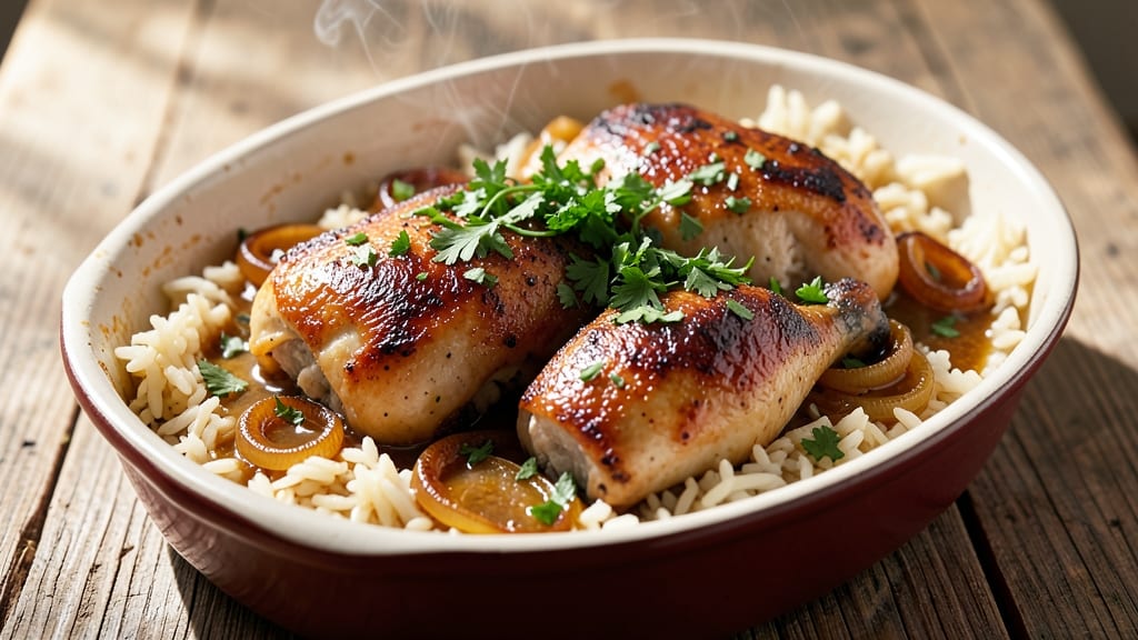 Campbell's Supper Bakes Herb Chicken With Rice Copycat Recipe: One-Pan Creamy Gravy With Crispy Onion Crown