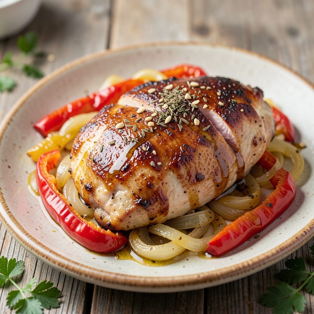 Baked Chicken Breast With Peppers And Onions Recipe: Savory Roasted Stacks in 30 Minutes