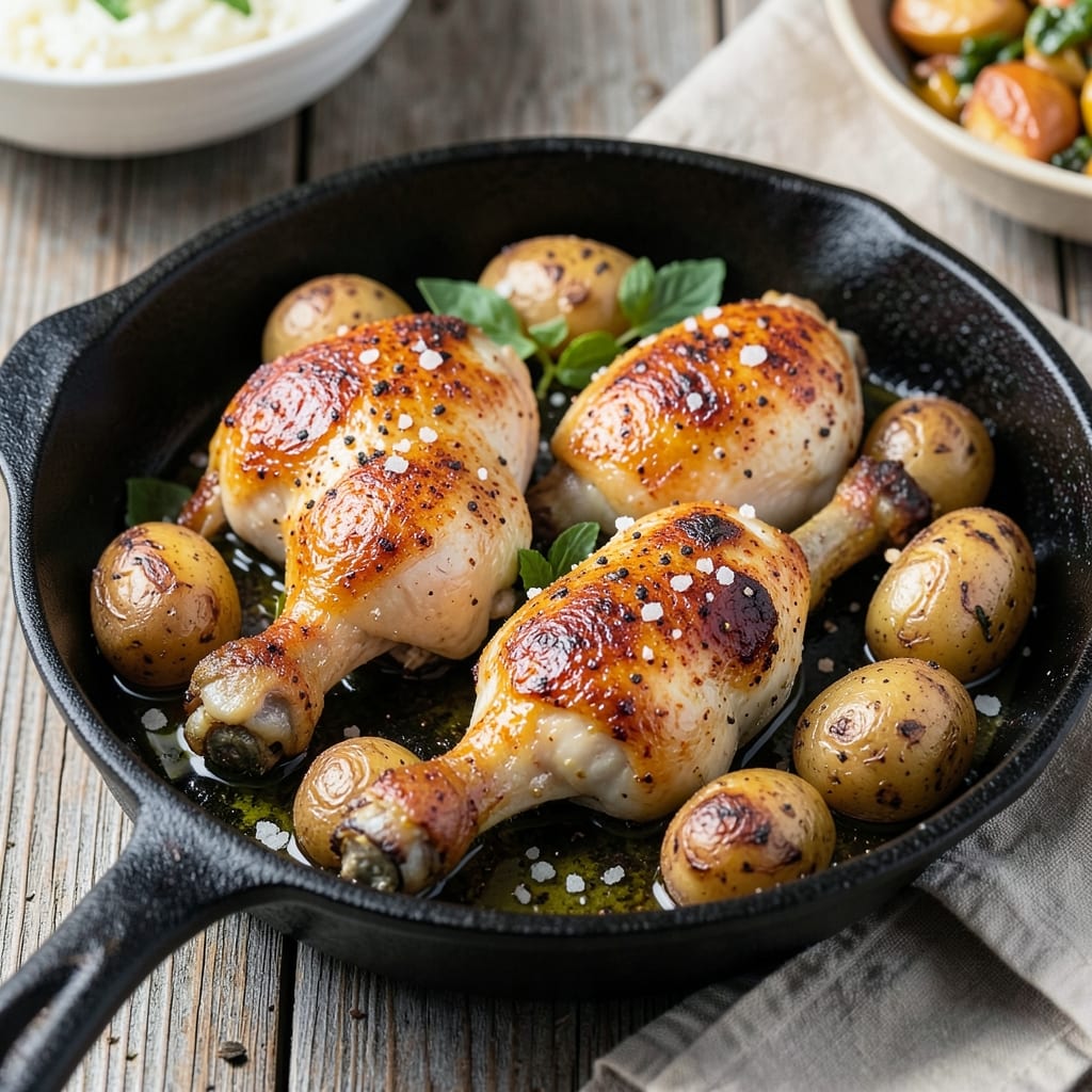Baked Chicken Legs And Potatoes Recipe: Crispy Skin, Fluffy Spuds in One Pan