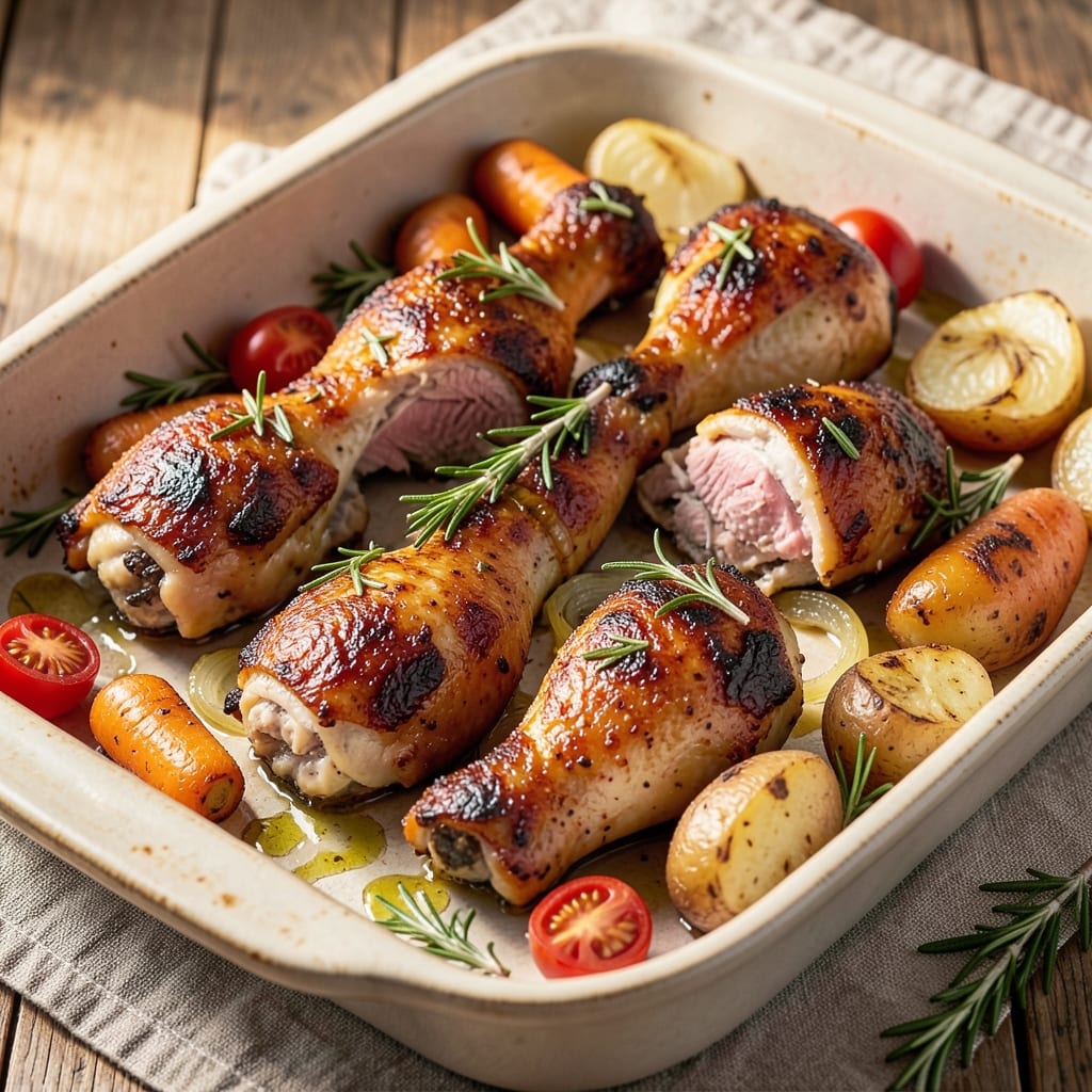 Baked Chicken Thighs With Roasted Veggies Recipe: Crispy Skin, Caramelized Veggies in One Pan